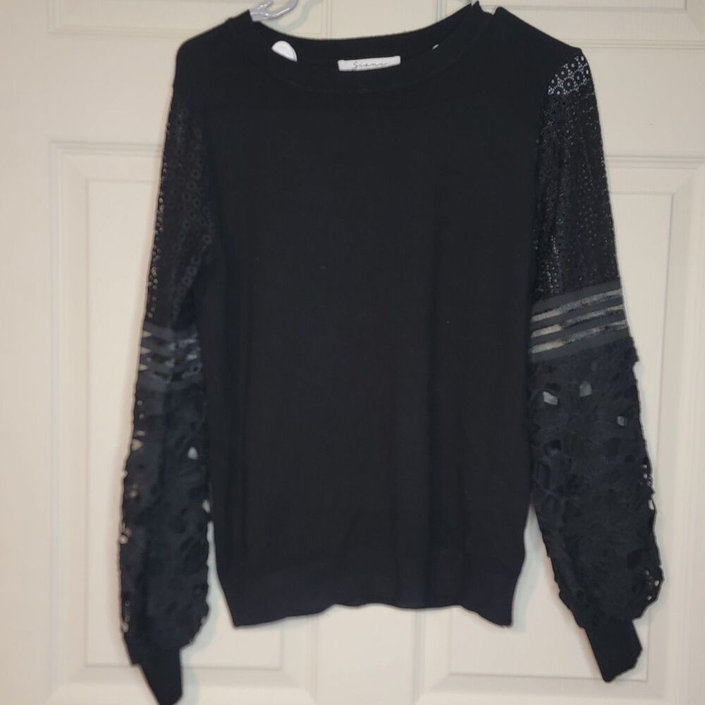 Sioni Lace Sleeve Sweater Black Size Small
